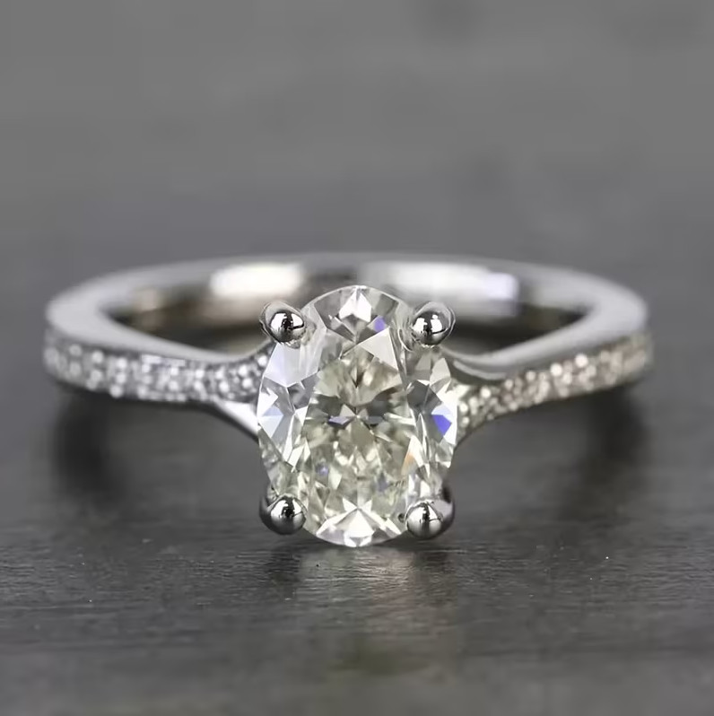 Elegant 2CT Oval Moissanite Solitaire Engagement Ring 14k White Gold Bridal Ring