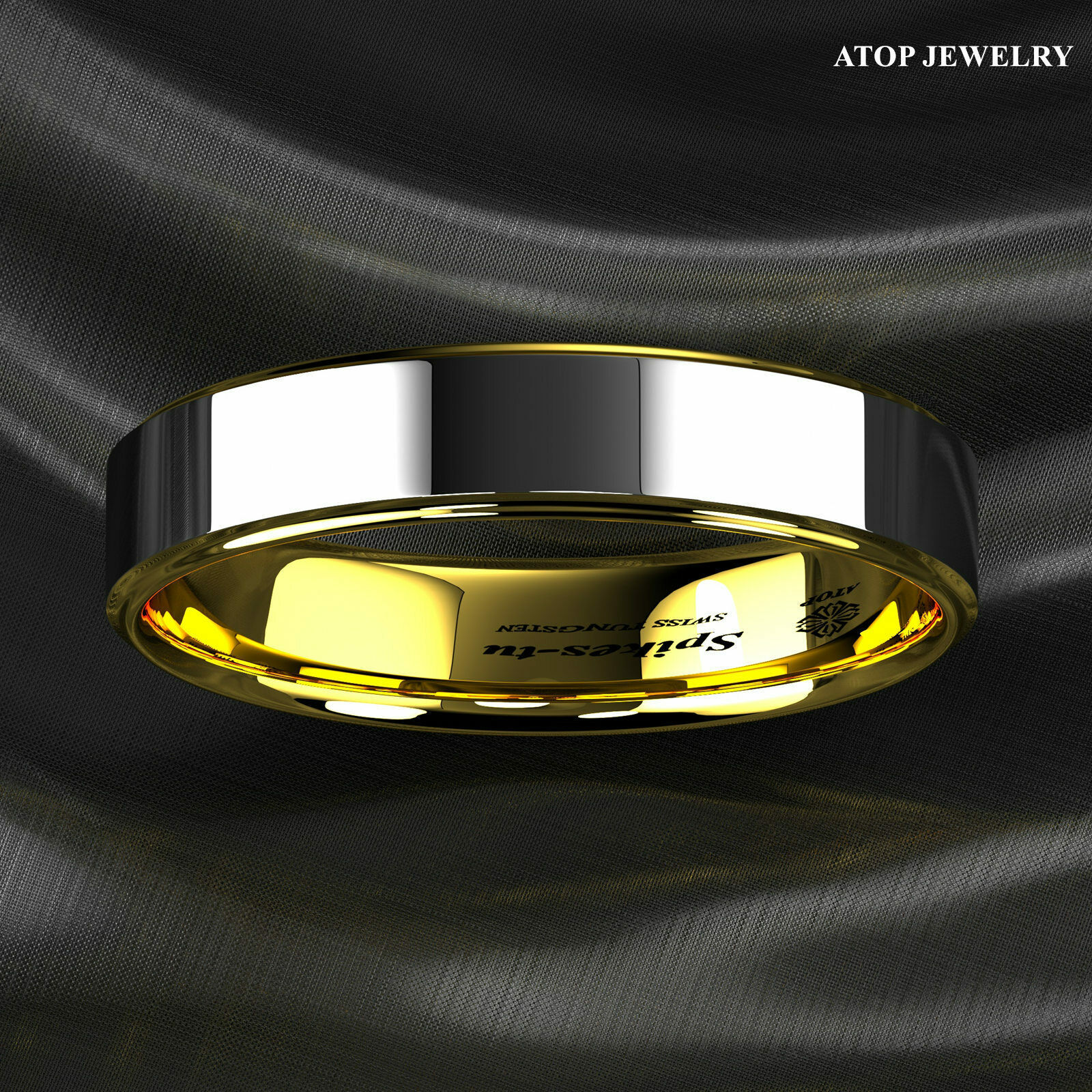 8/6mm Gold Polished Tungsten Ring Plated Metal Wedding Band ATOP Men’s Jewelry
