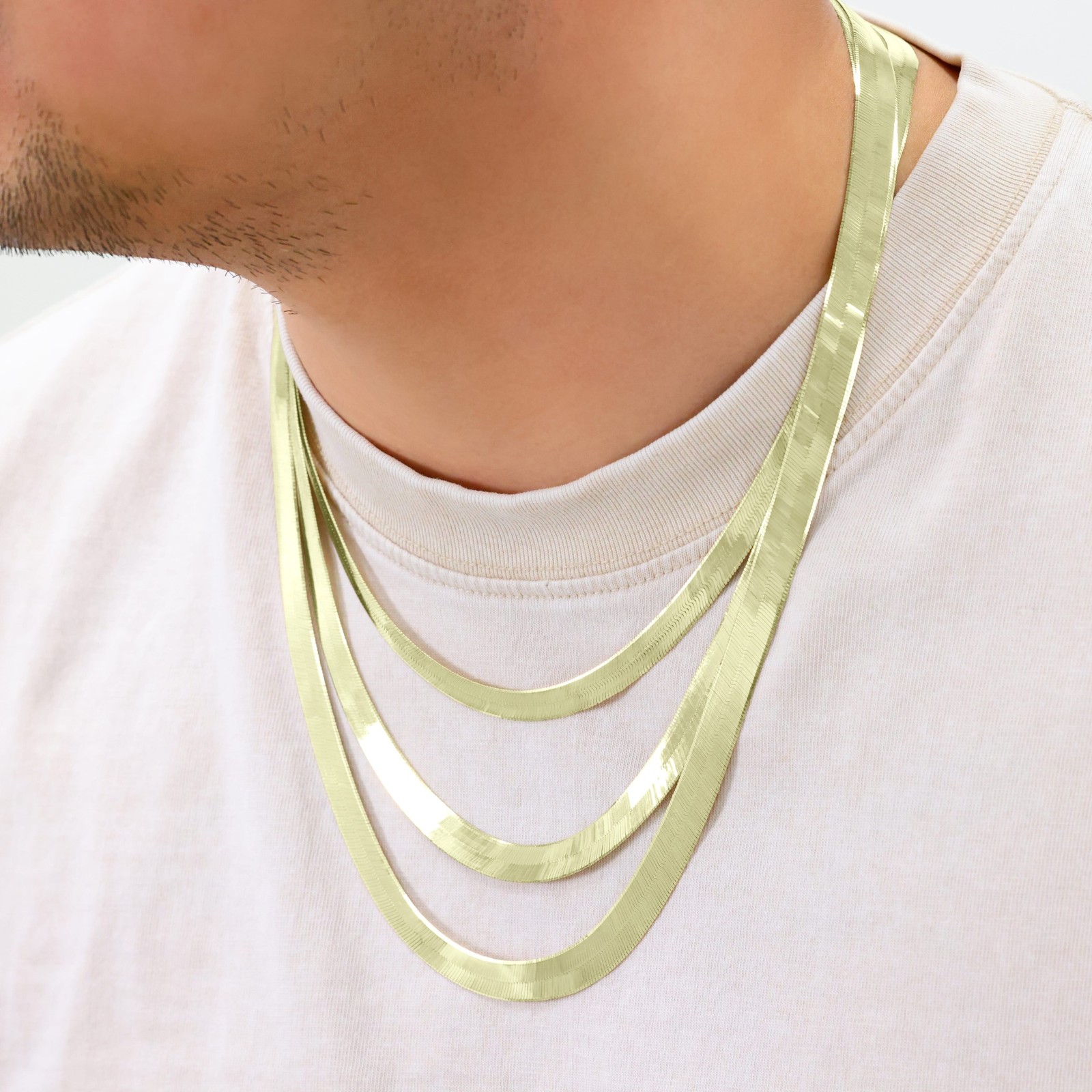 10K Yellow Gold Solid 3mm-9mm Flat Silky Herringbone Chain Necklace 16″- 24″
