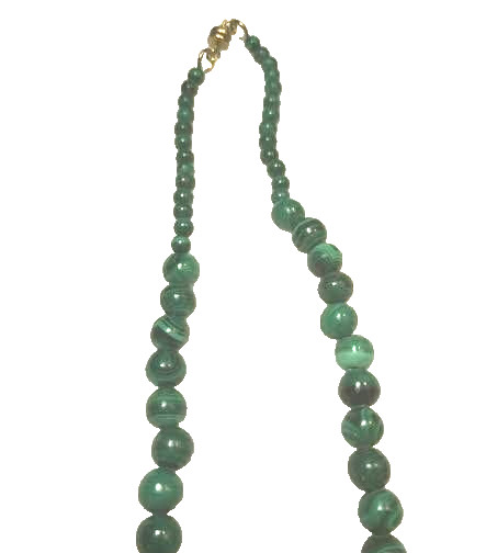 Malachite Banded Stone Bead Necklace Graduated Round Magnetic Clasp Boho Jewelry