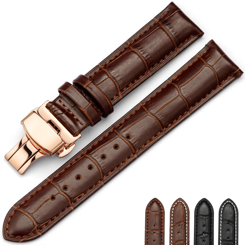 High Quality Genuine Leather Watch Straps mens Band Butterfly Clasp 14-24mm