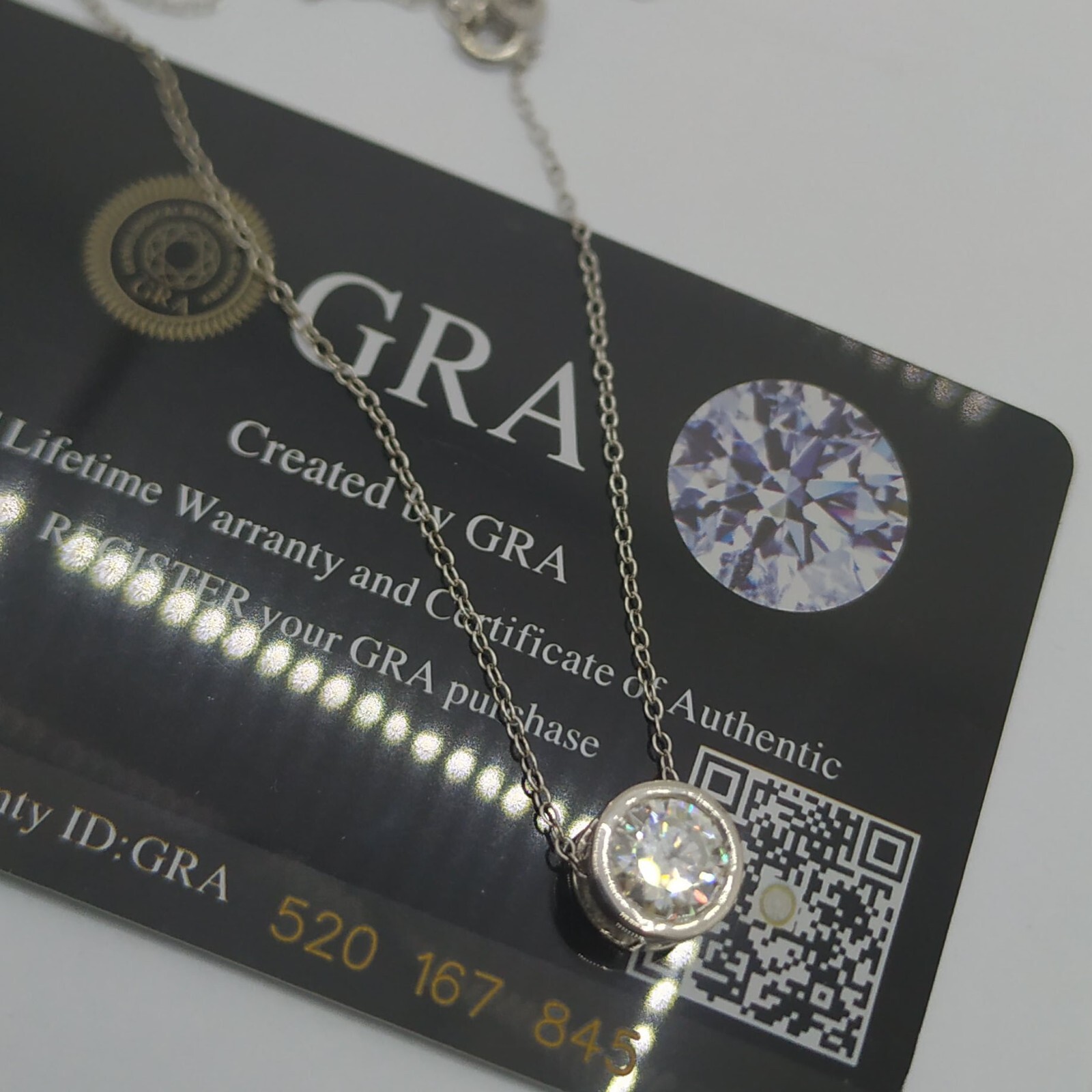14K White Gold Plated 1.10 Ct Bezel Set Solitaire Real Moissanite Pendant Chain