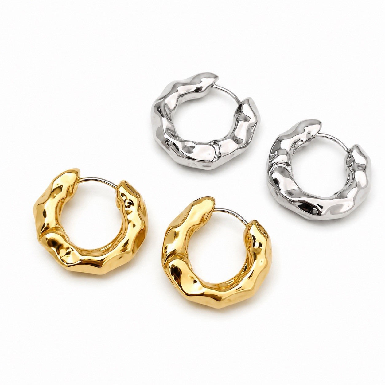 Hammered Hoop Earrings Chunky Huggie Earrings for women girls EA150
