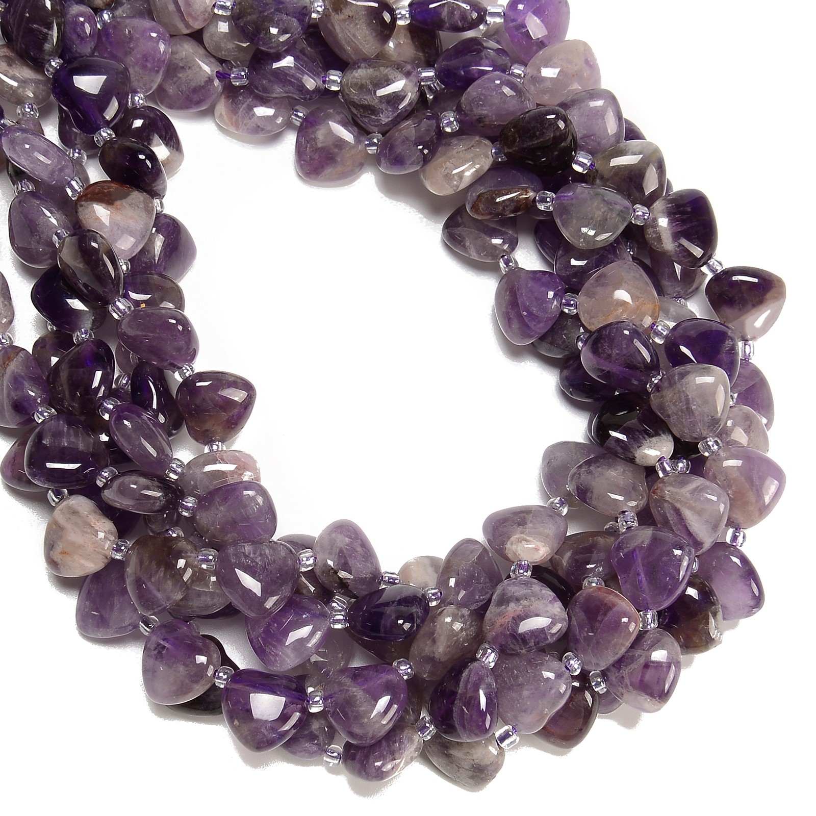 Natural Multi-color Amethyst Top Drill Smooth Heart Shape Beads 12mm 15.5” Strd