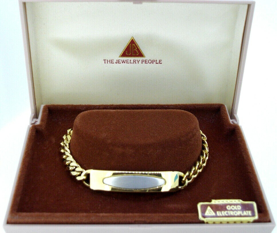 Bracelet JB Two-tone ID Identification Rectangle/Oval Plaque Curb Links 7.5″
