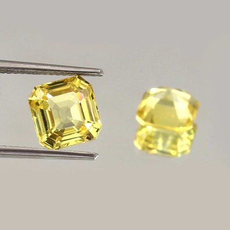Natural Ceylon Yellow Sapphire 50 Ct asscher Cut Certified Loose Gemstone Pair