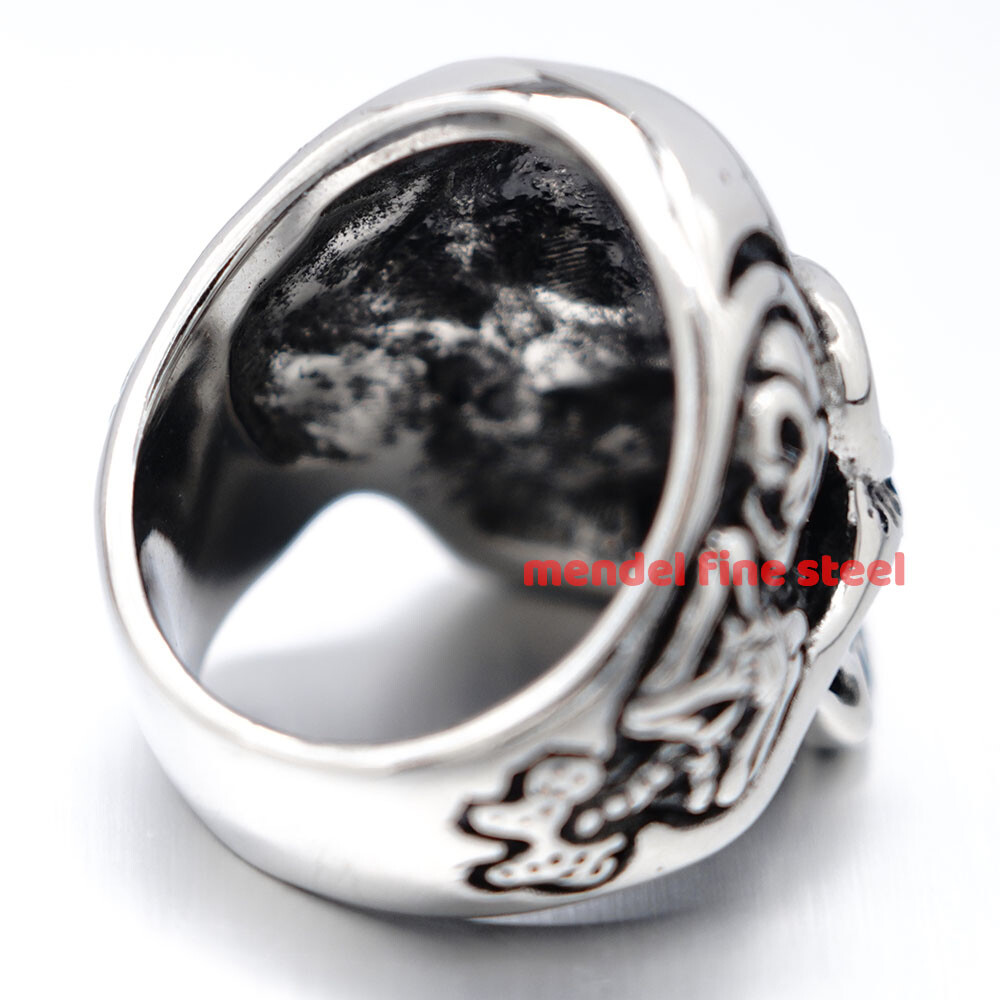 MENDEL Gold Plated Black Stainless Steel Mens Gothic Biker Skull Ring Size 7-15
