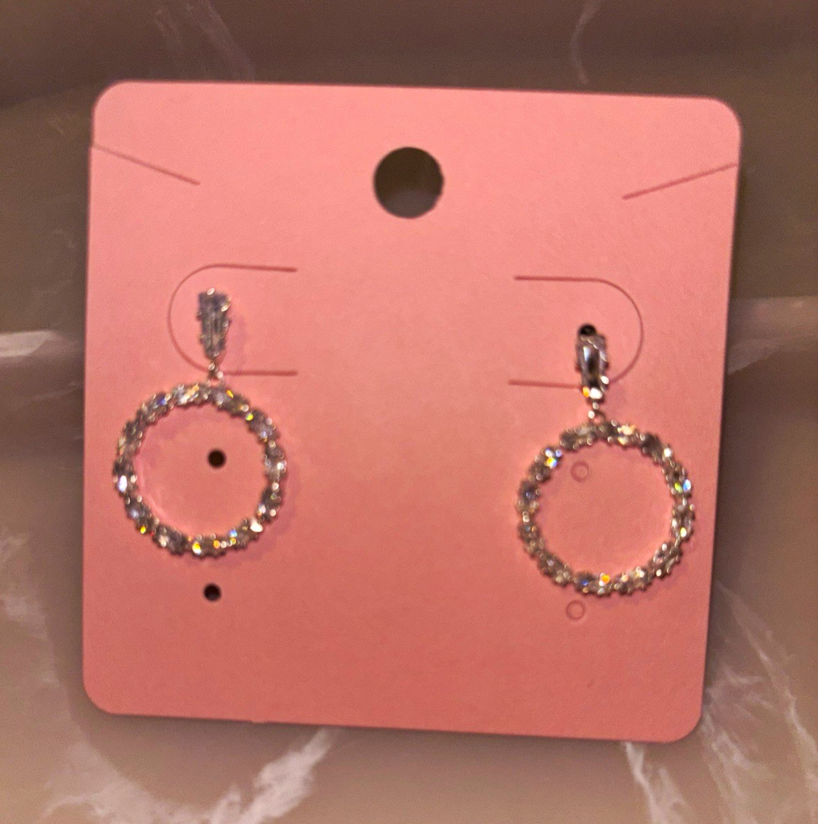 Silver Tone Clear Rhinestone Round Circle Dangle Drop Earrings Hook Closure