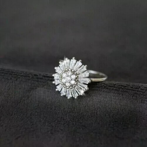 2.00Ct Round Baguette Cut Real Mossanite Ring 14K White Gold Plated