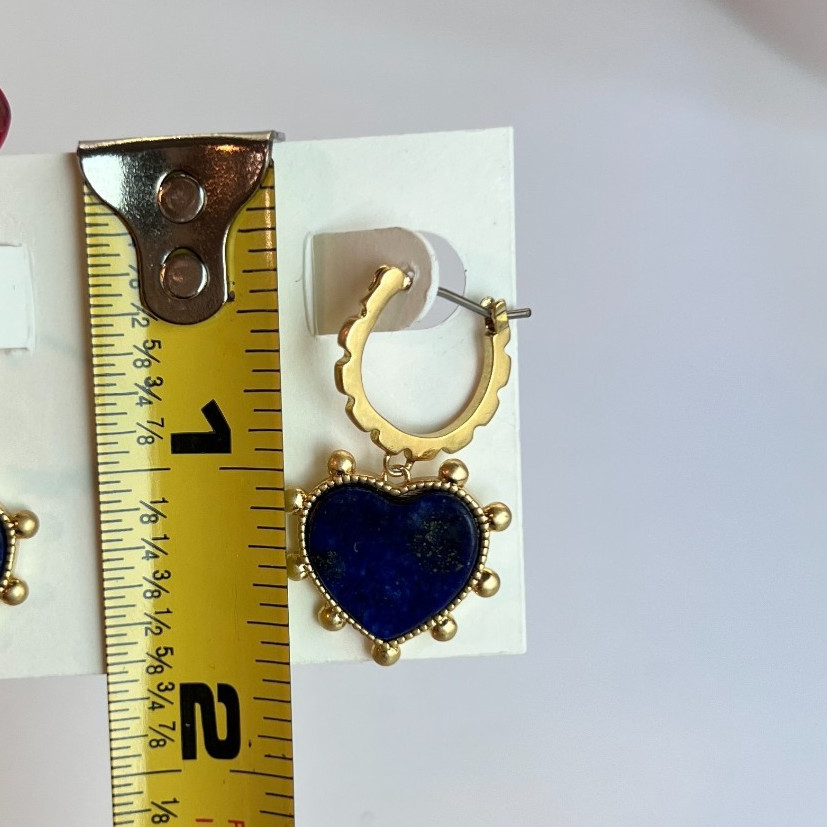 Tory Burch 18K Gold Blue Lapis Heart Beaded Halo Semi Precious Drop Earrings NEW