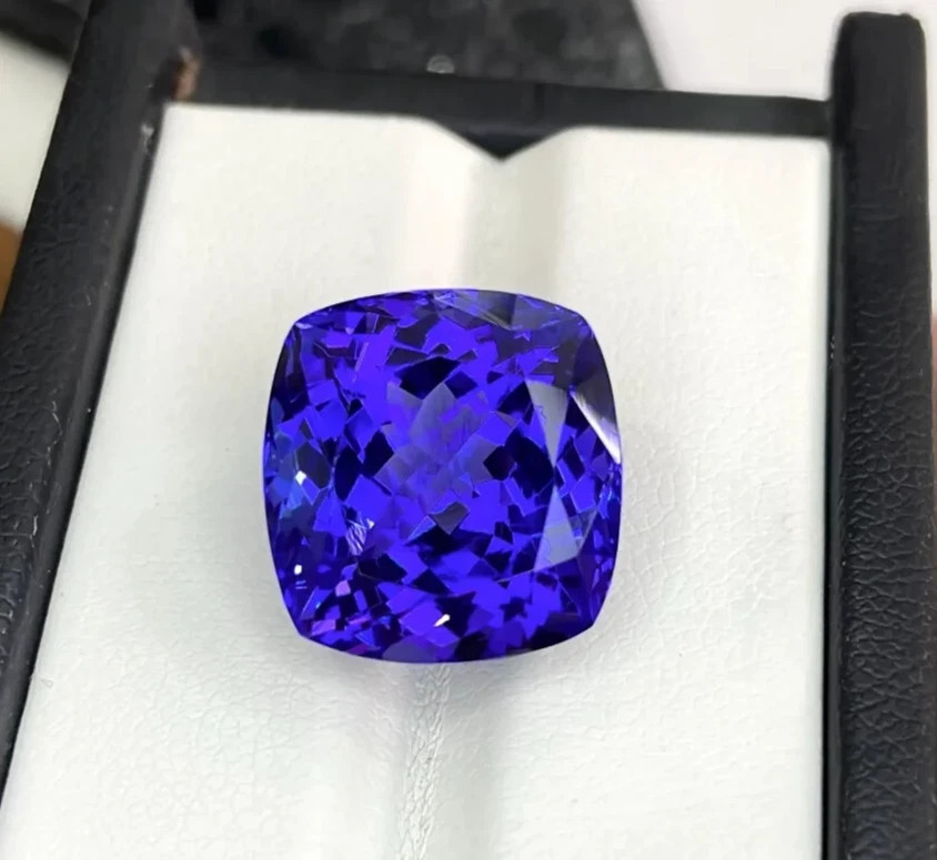 AAA+ 15.20 Ct+ Rare Natural Blue Tanzanite Certified Loose Cushion Cut Gemstone