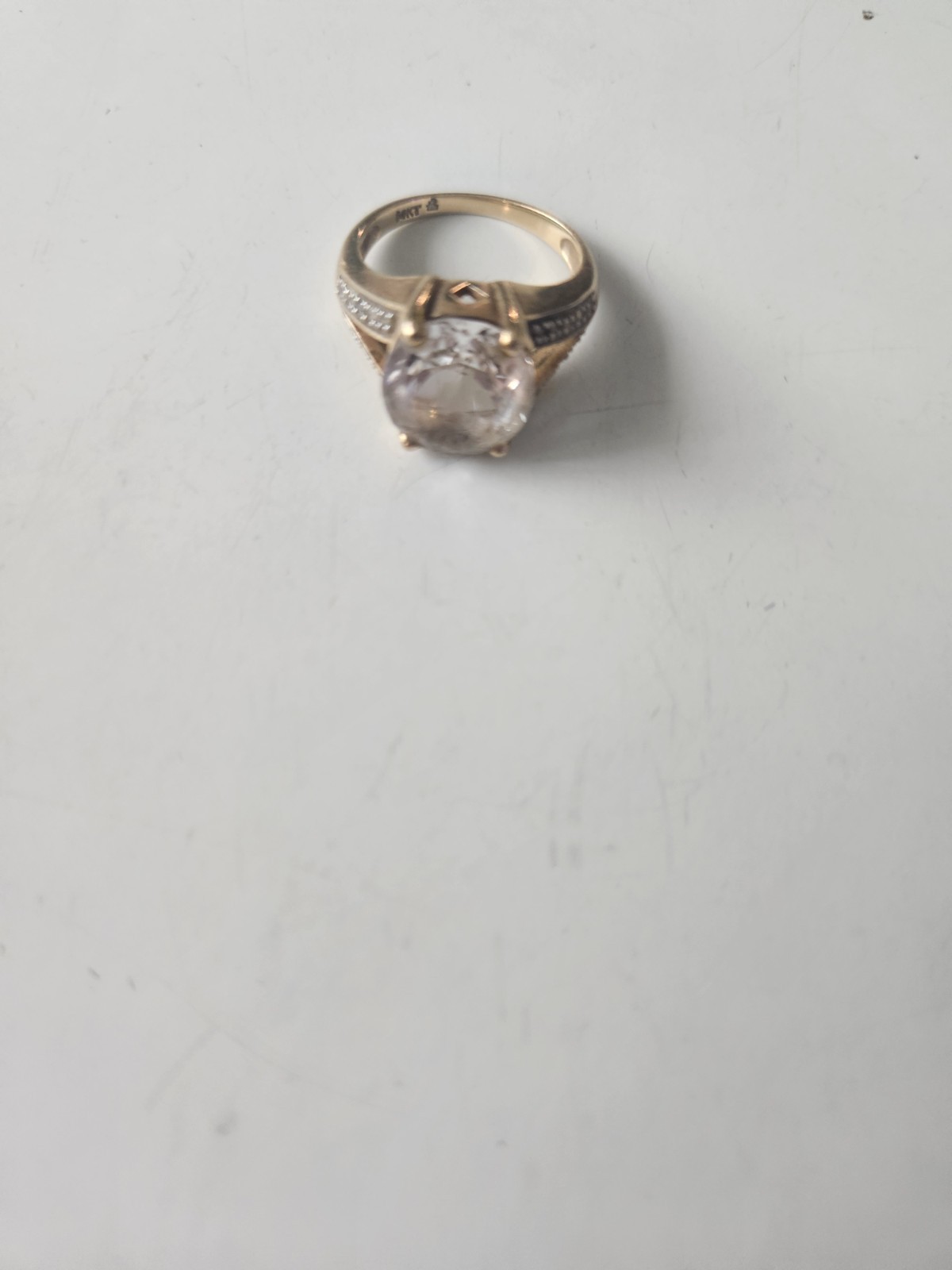 14K Yellow Gold White Topaz Diamond Engagement Anniversary 5.3 Gram Ring Sz 4.75