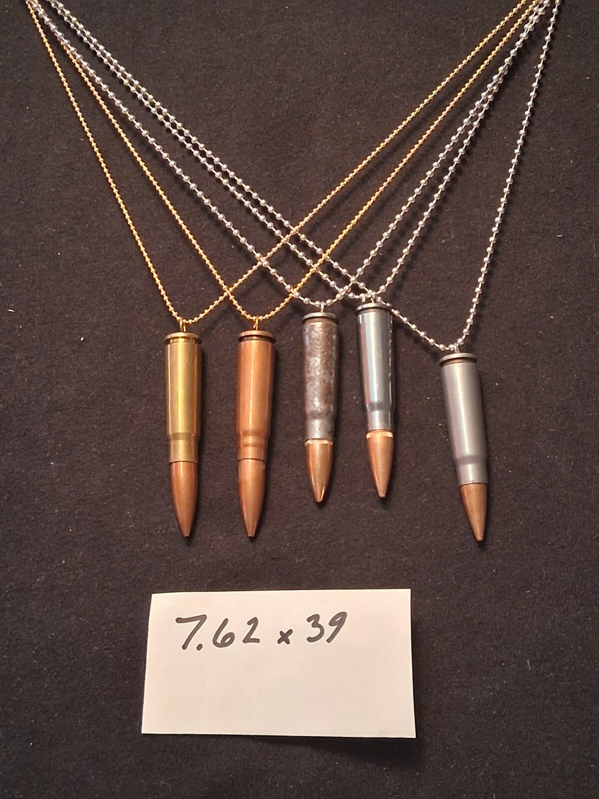 bullet necklace on ball chain 7.62×39 caliber buyer’s choice of FOUR colors
