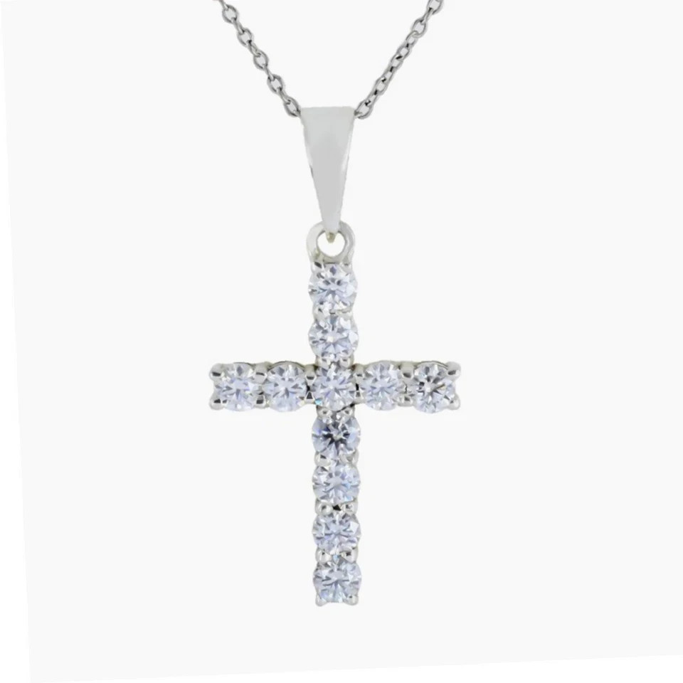 4.00 Ct Certified Round Cut White Diamond Cross Pendant In 14k White Gold