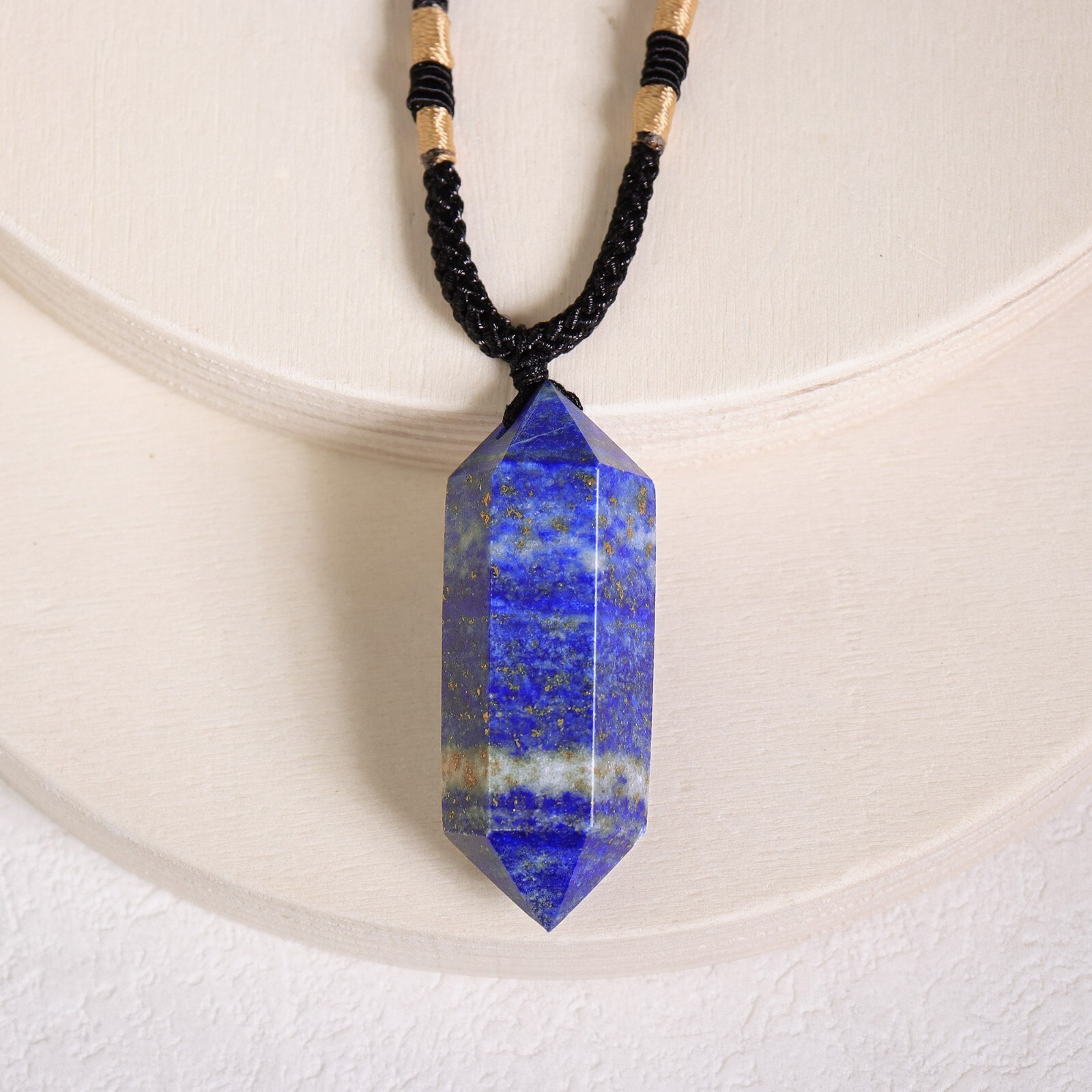Natural Lapis Lazuli Pendant Healing Hexagonal Point Amulet Men Women Necklace