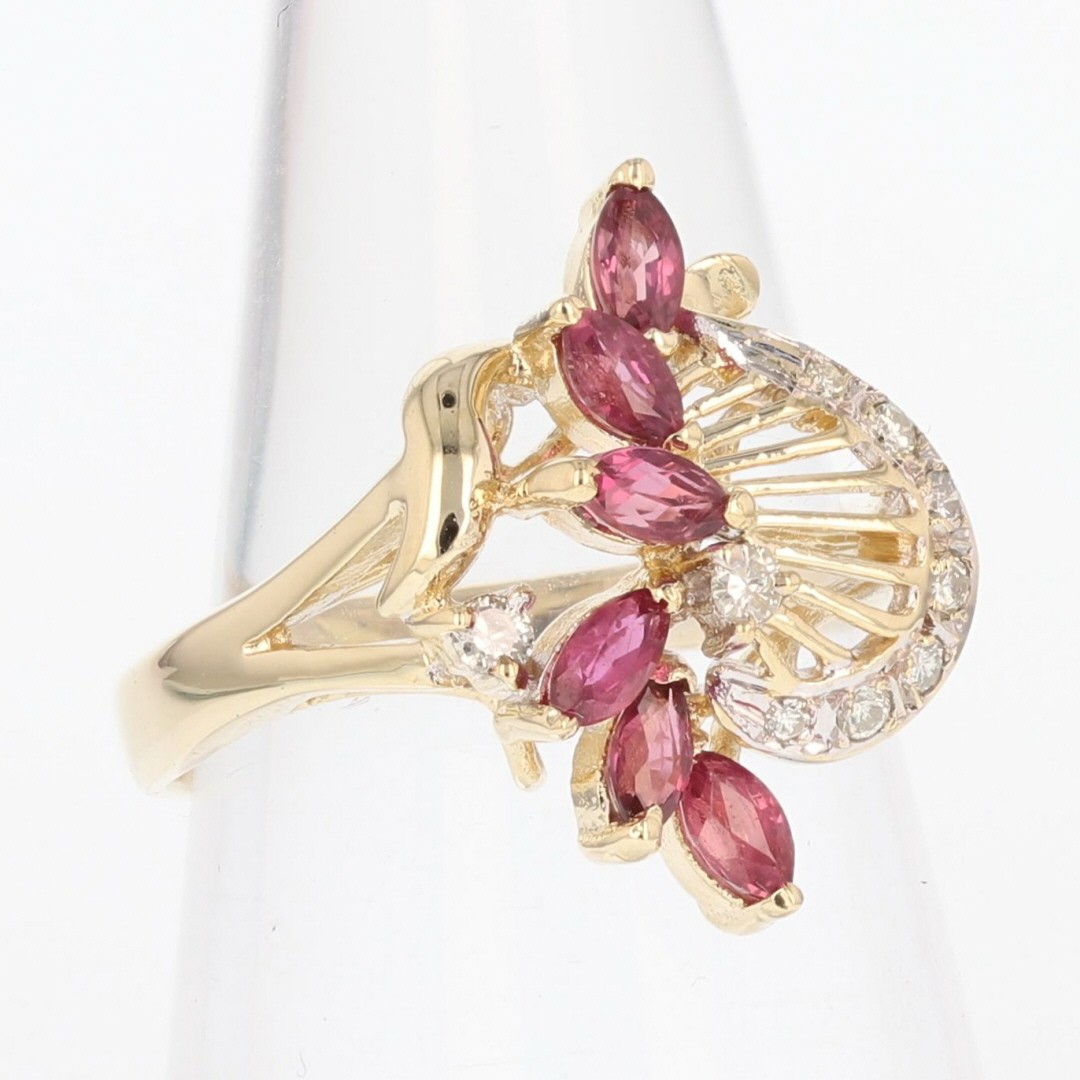.50ctw Marquise Ruby and Diamond Statement Ring 14k Multi-Tone Gold Size 5.5