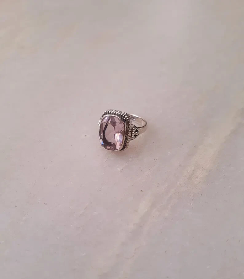 Rose Quartz Ring 925 Sterling Silver Band& Statement Handmade All Size