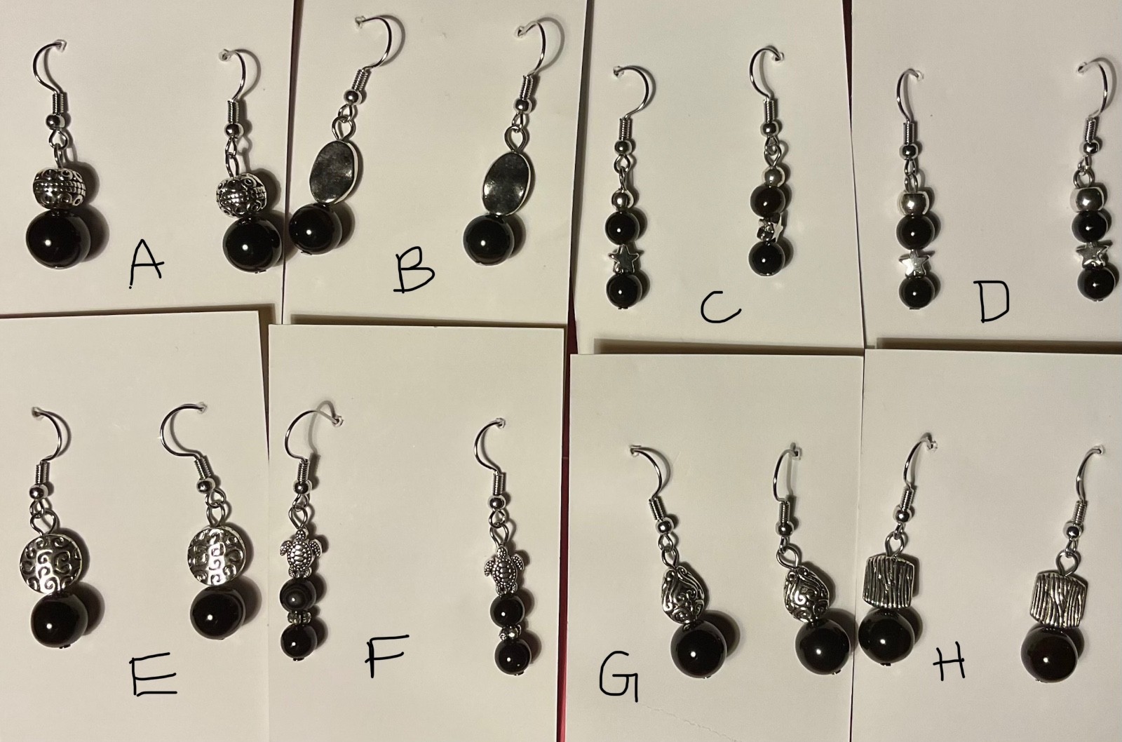 Black Agate Natural Stone dangle Earrings. Handmade, Choose Variation.