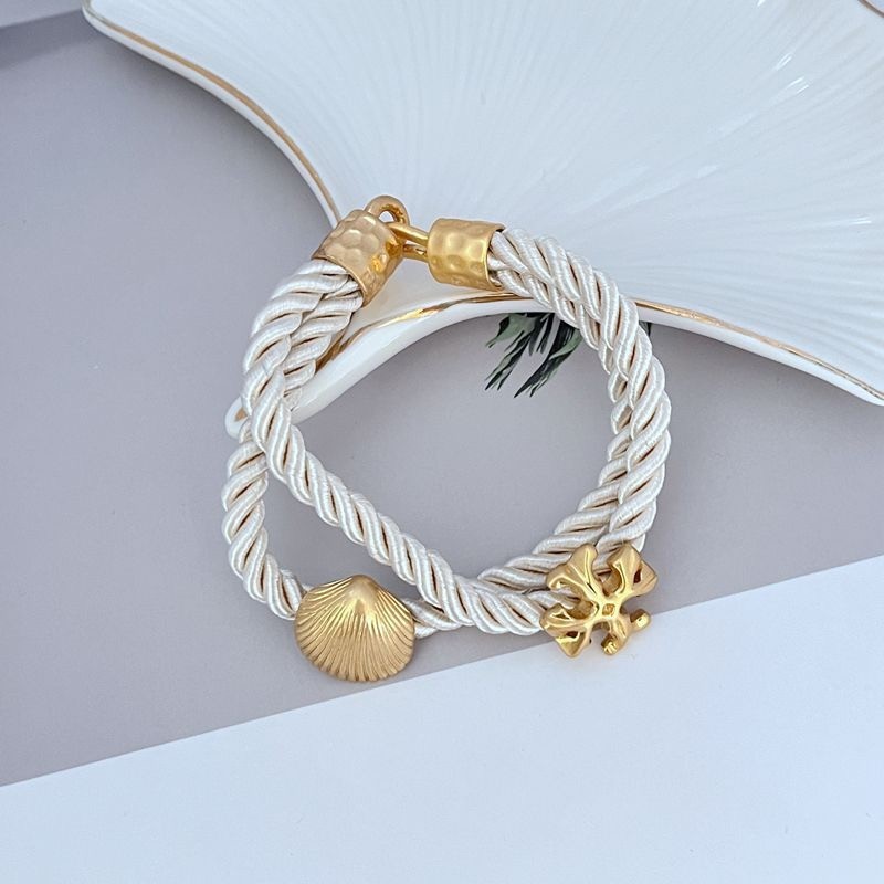 New Tory Shell Logo Rope Bracelet Ivory with Jewelry Pouch Size: 19cm