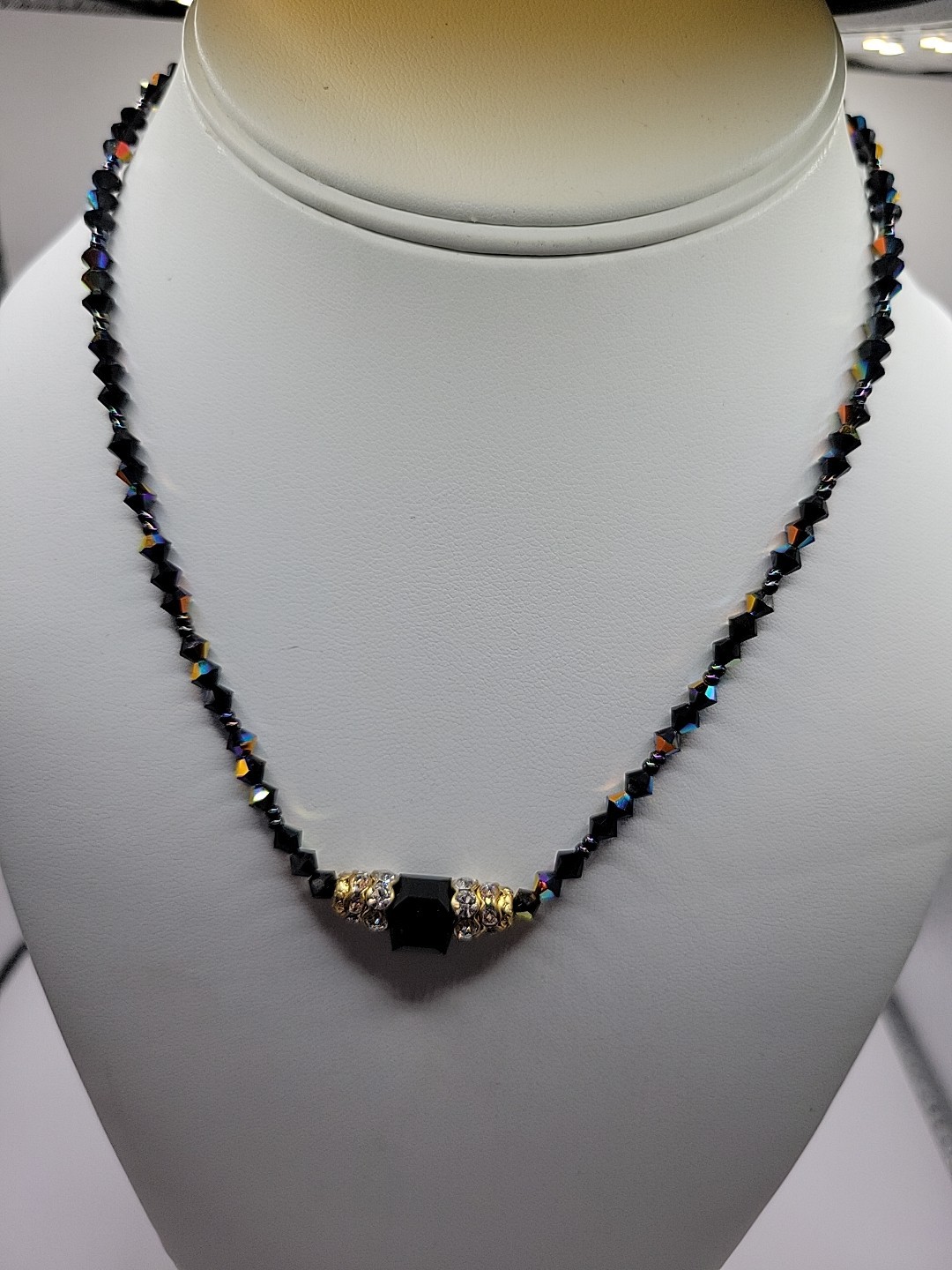 Nwt Vintage Giavan jet Black And Clear Swarovski Crystals Abs Choker.
