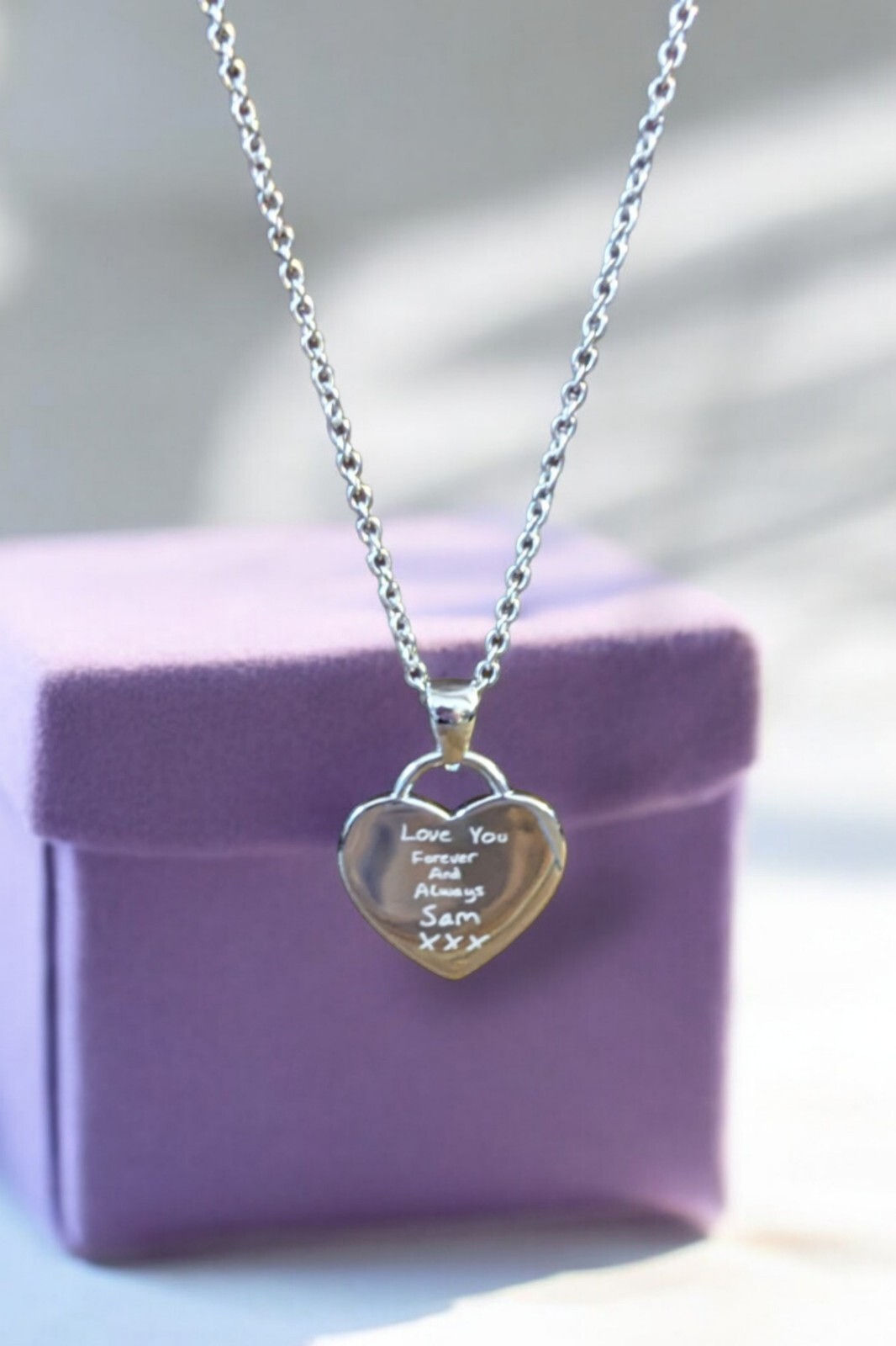 Personalised 925 Sterling Silver Engraved Heart Charm Pendant Necklace Gift
