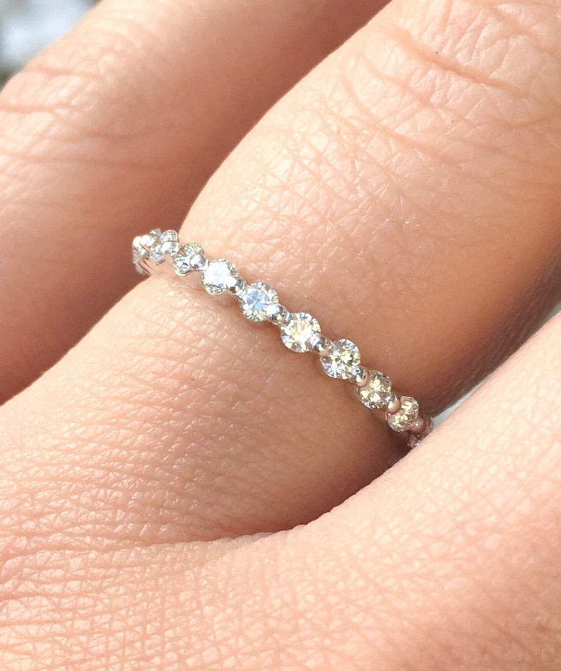 2Ct Round Cut Simulated Diamond Wedding Full Eternity Ring 14k White Gold Plated
