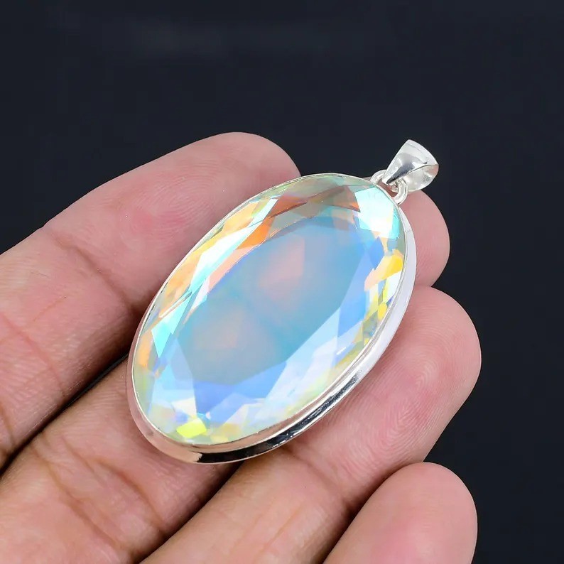 Rainbow Mystic Topaz Gemstone Pendant 925 Sterling Silver Handmade Jewelry