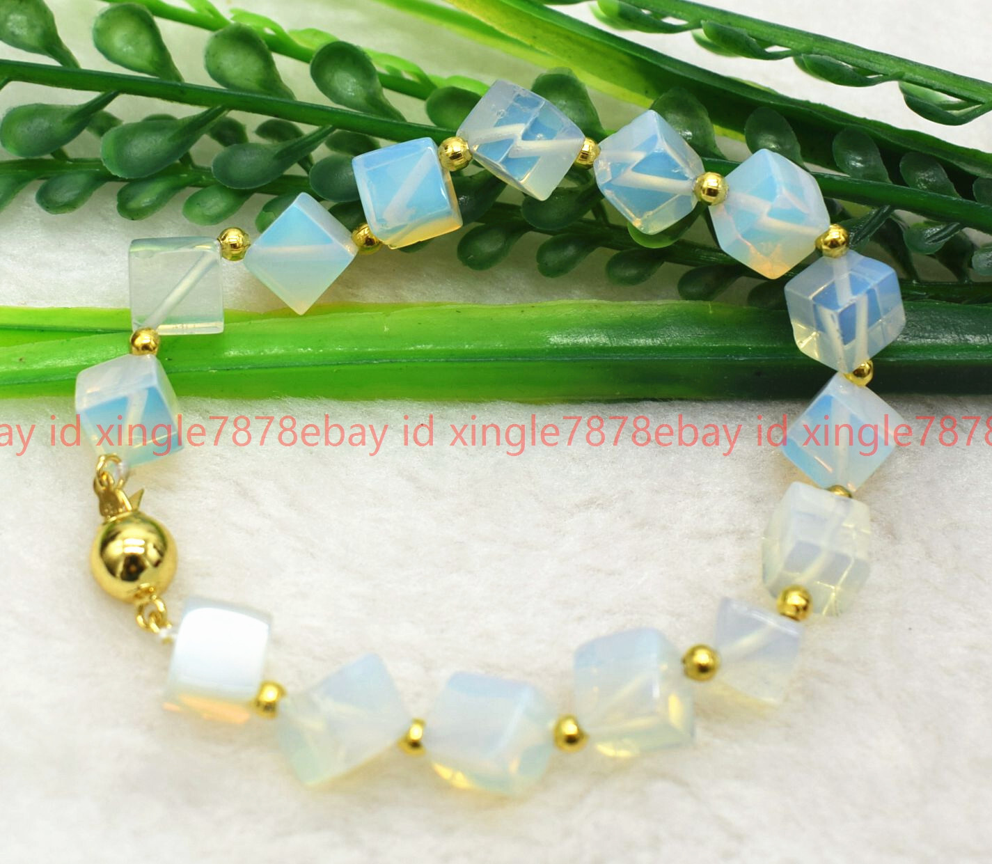 Handmade Pretty Natural White Opal Gemstone Square Beads Bracelet 7-9in