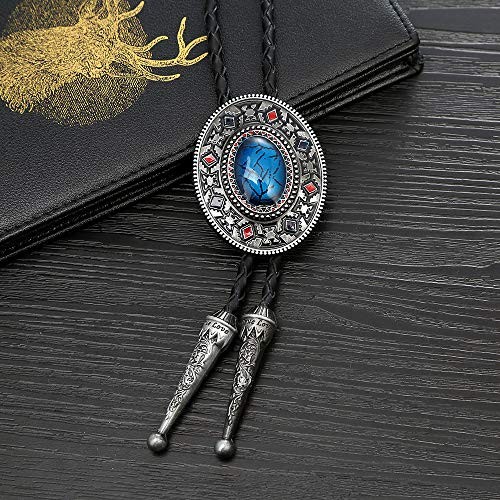Nature Agate Triangle Shape Western Cowboy Celtic Black Stone Bolo Tie 1-blue