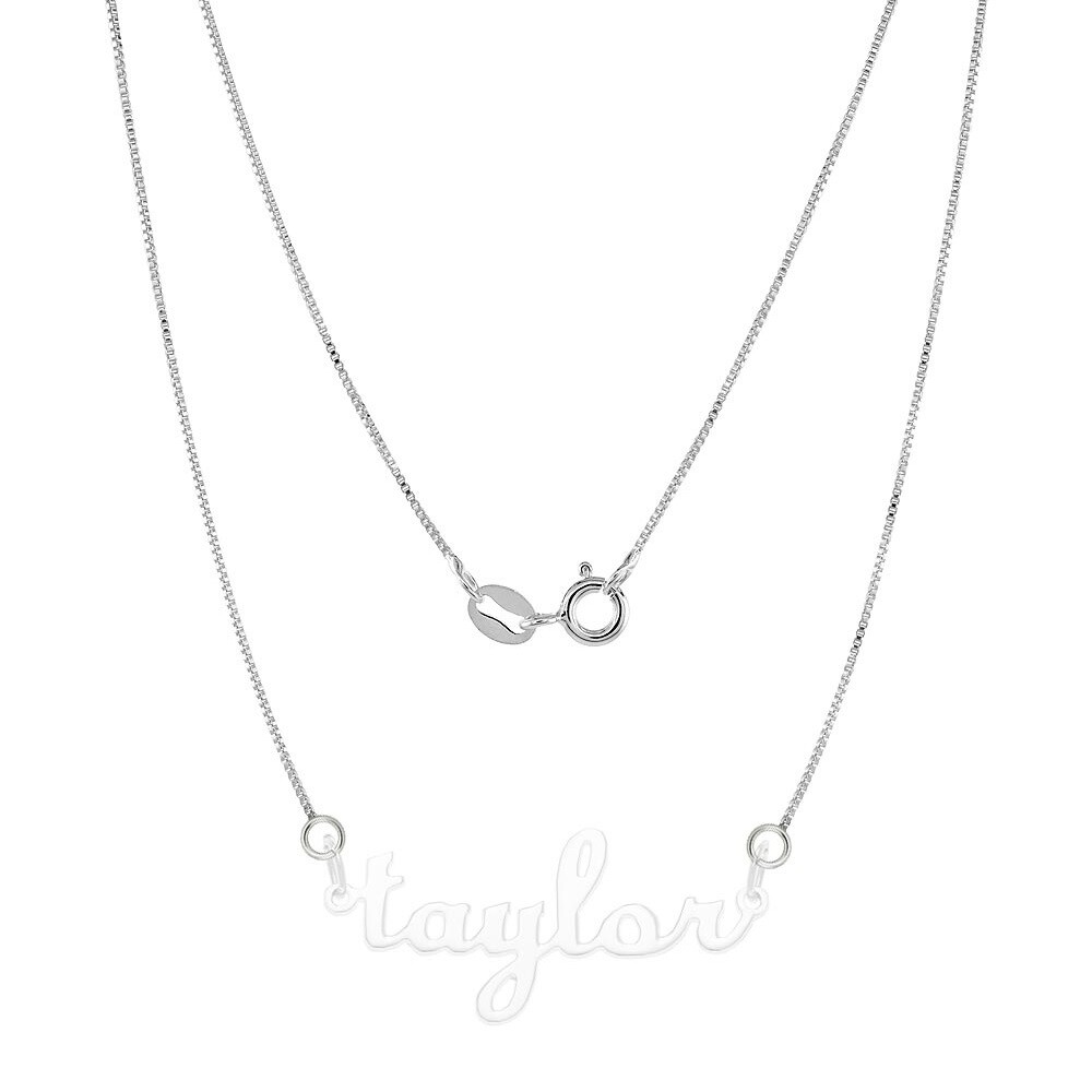 Sterling Silver ID, Name Charm, Necklace Replacement 0.7mm Box Chain, Made Italy