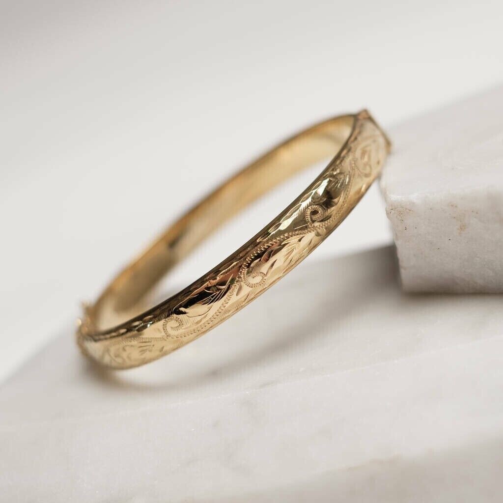 Valentine’s Gif Vintage Estate New Style 14k Yellow Gold FN 7.5″ Bangle Bracelet
