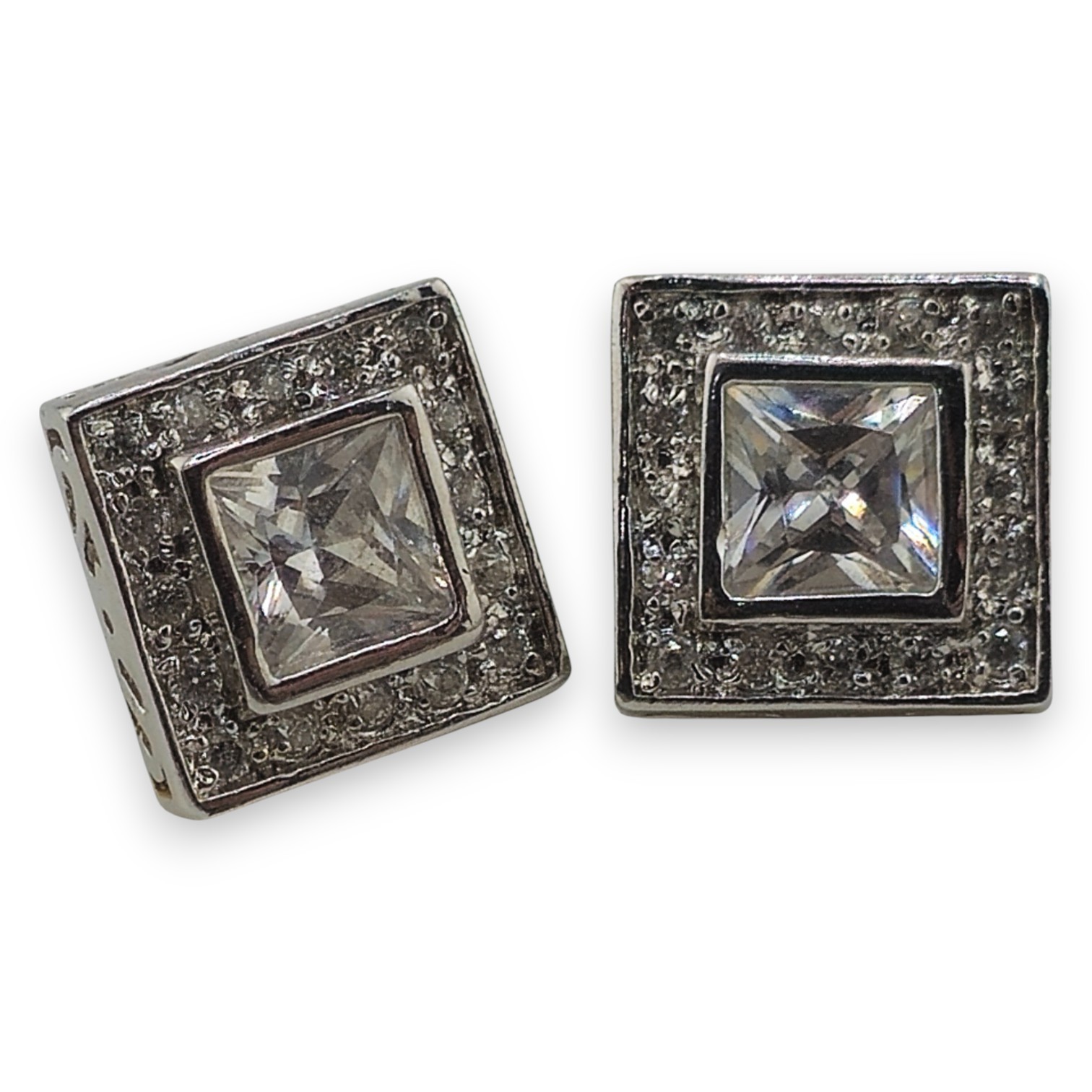 925 Silver Square Clear Gem Stud Earrings 5g Sparkling Classic Everyday Wear