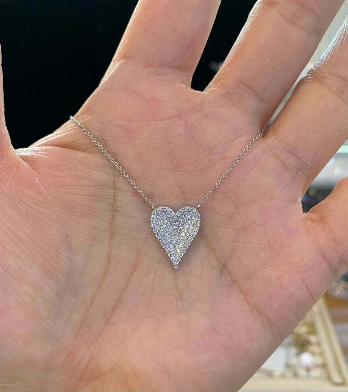 2Ct Round Cut Moissanite Heart Shape Pendant Real 10K White Gold Over Chain