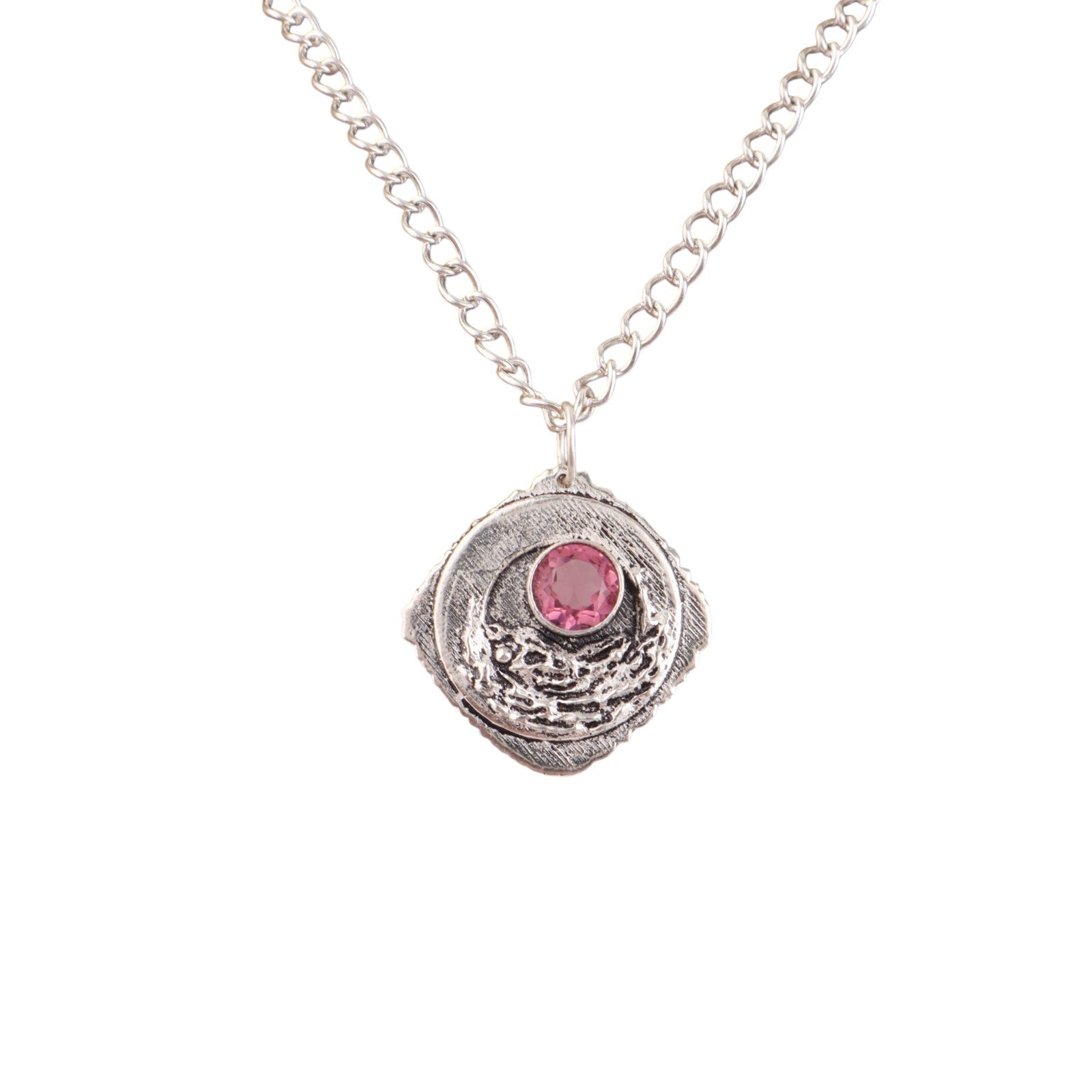 Women’s 925 Sterling Silver Natural Pink Tourmaline Stone Pendant