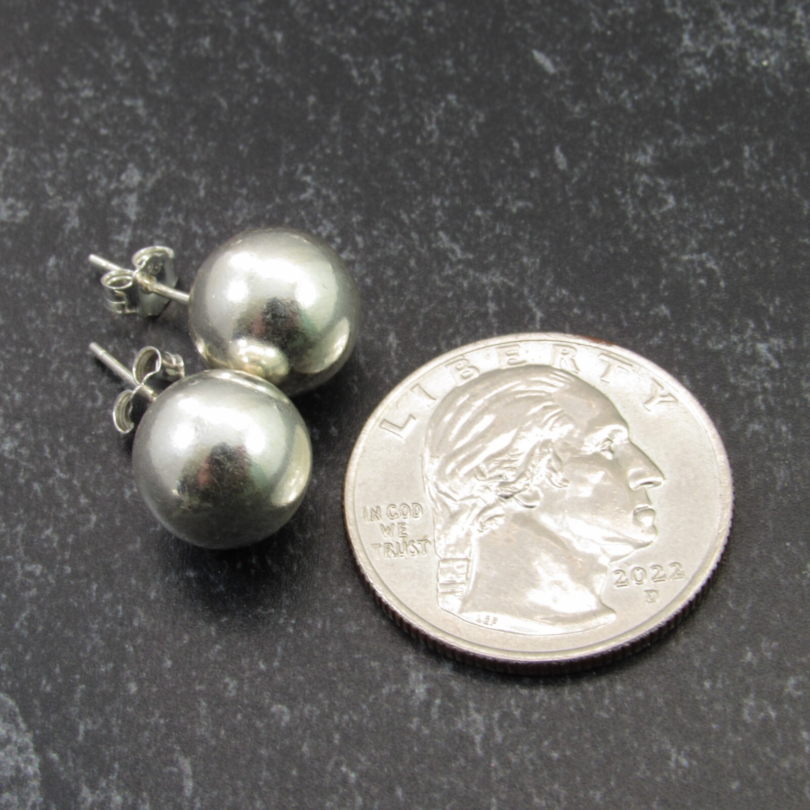 Solid 925 Sterling Silver Round Ball Stud Earrings with Butterfly Pushback Clasp