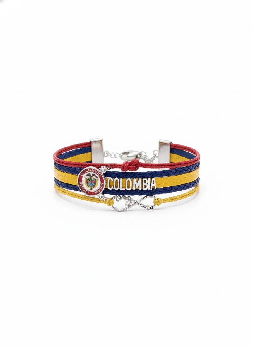 Colombia Flag Leather Bracelet – Handcrafted Jewelry