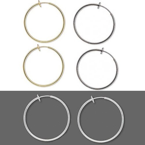 Pair of 1 3/8 inch Clip on Hoop Earrings With Spring Closure for Pierced Look