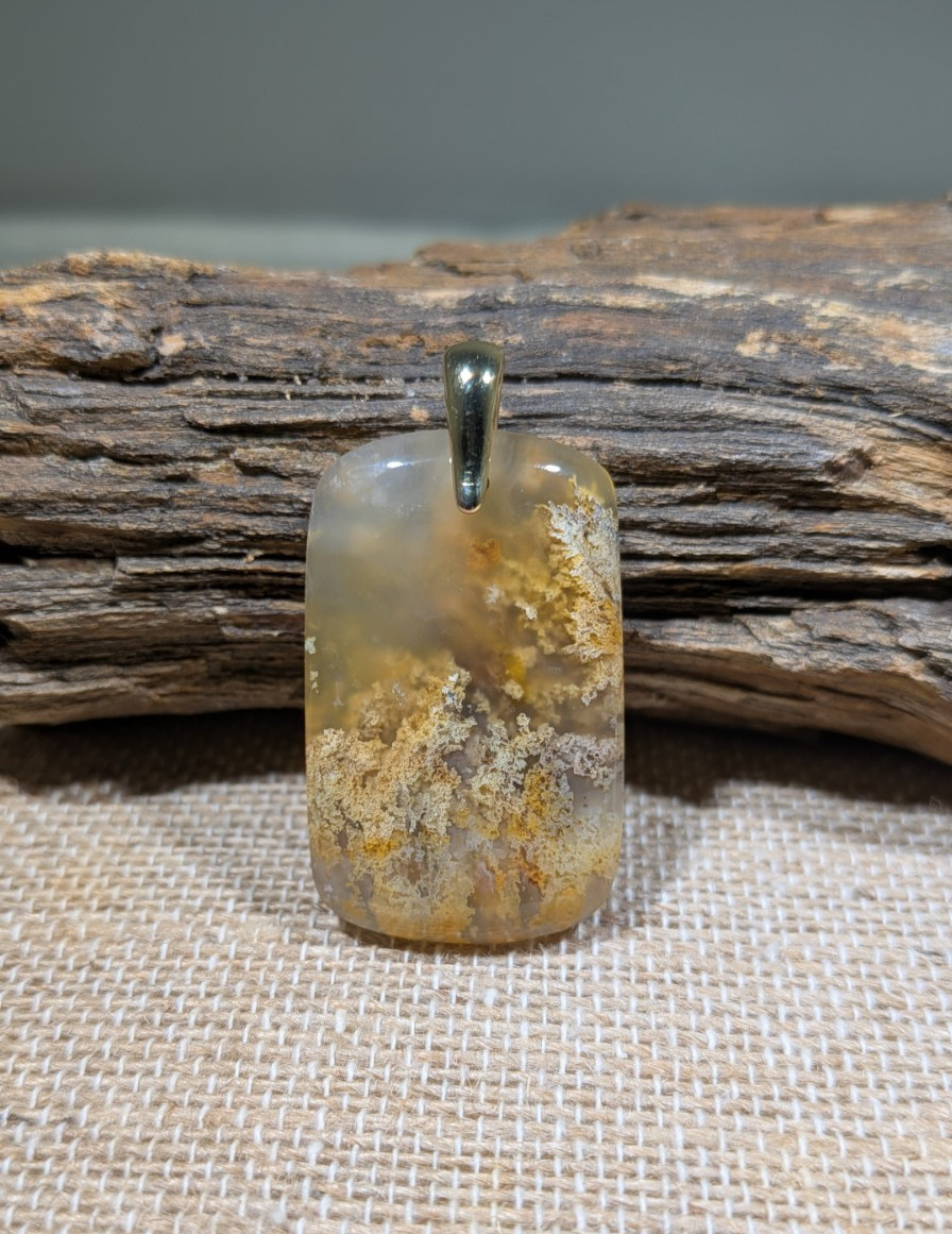 Hand Polished GraveYard Point Dendritic Agate Cabochon Pendant 36x22MM
