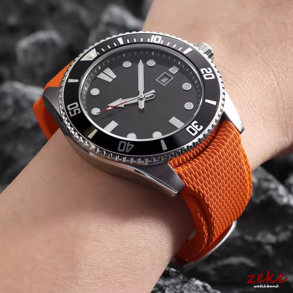 Curved End FKM Rubber Watch Strap 20mm 21mm 22mm Military Sport Band