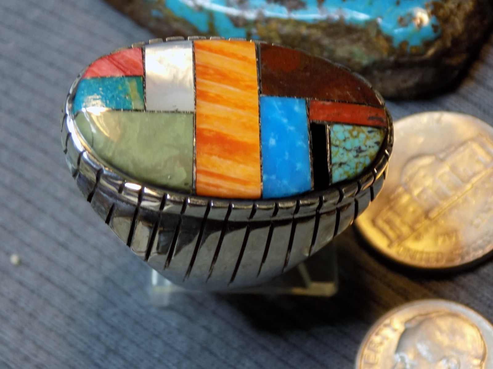 New Mens Ring Sterling Silver Multi Stone Turquoise Navajo Trevor Jack Size 12