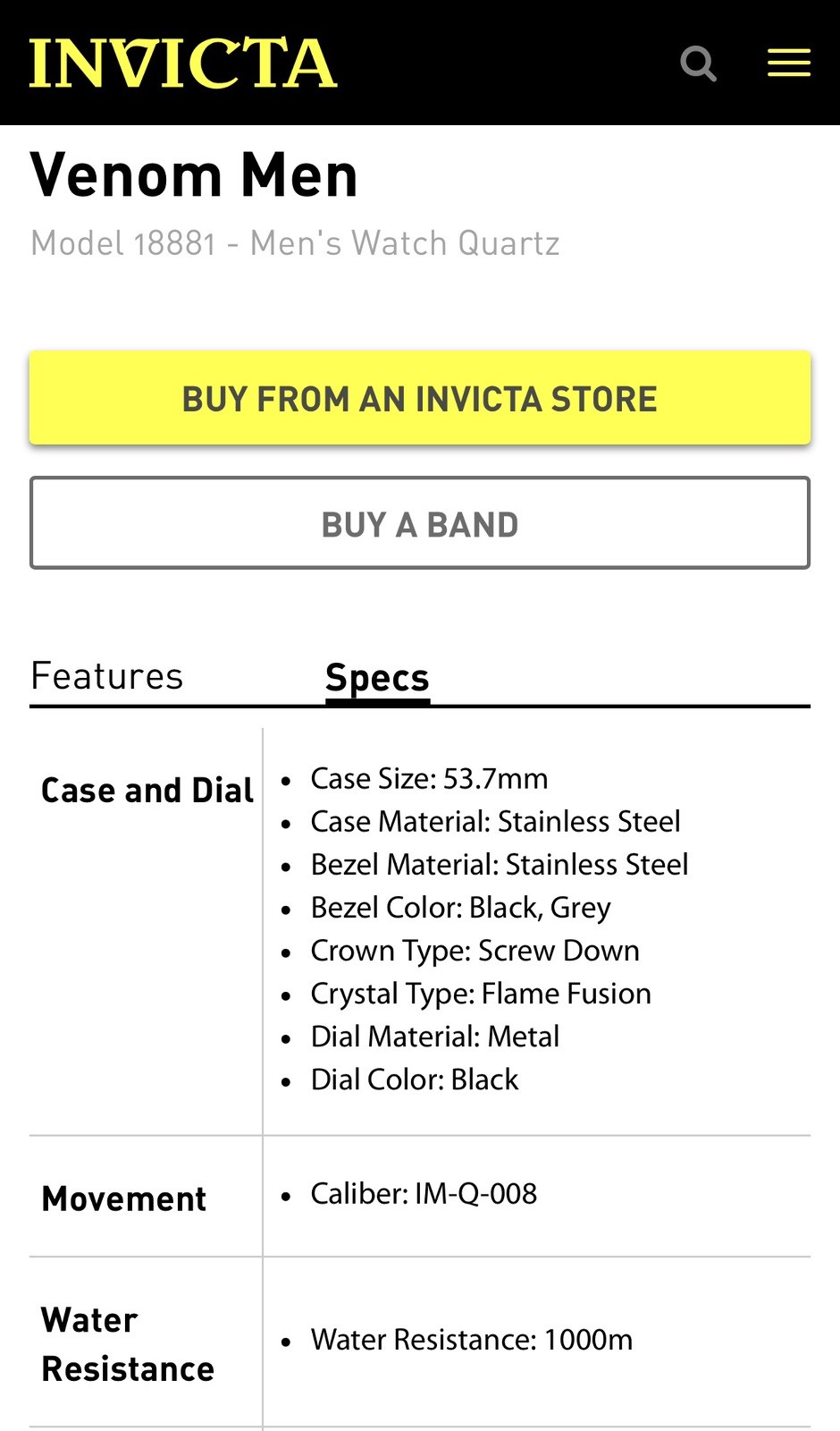 Invicta Reserve Venom Model 18881 Chronograph Watch Chrono Diver Band 53mm Swiss