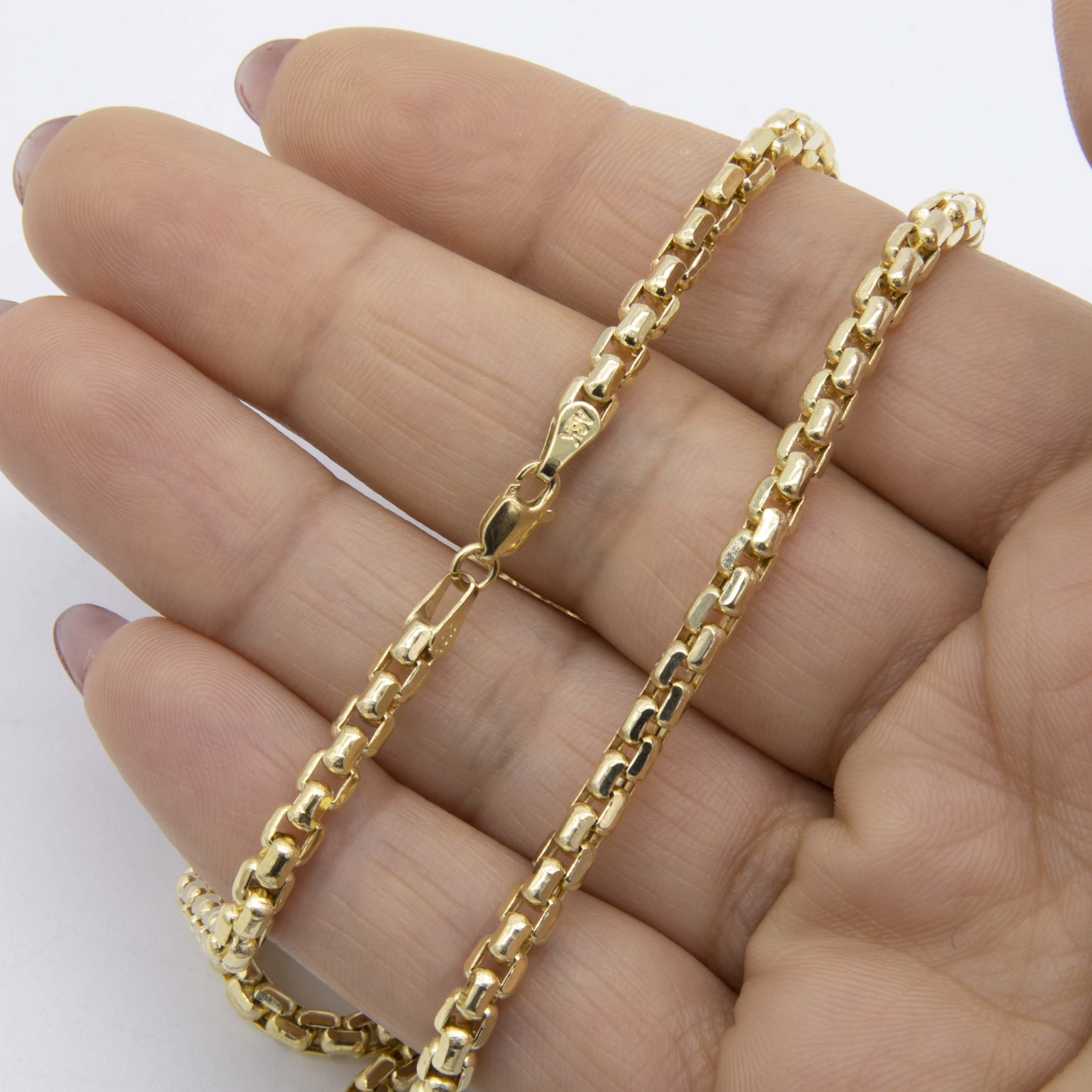3.5mm Round Box Link Chain Necklace Real 10K Yellow Gold All Sizes