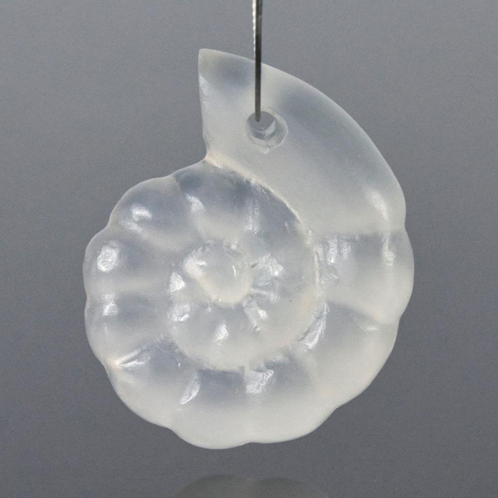 Ammonite Design Carved White Chalcedony Gemstone Focal Bead drilled 4.10 g