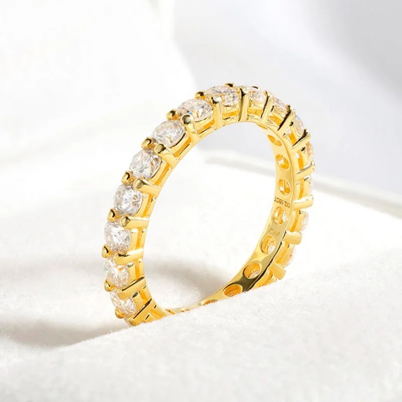 D Color Full Moissanite Ring Eternity Band S925 Silver 18K Yellow Gold Plated