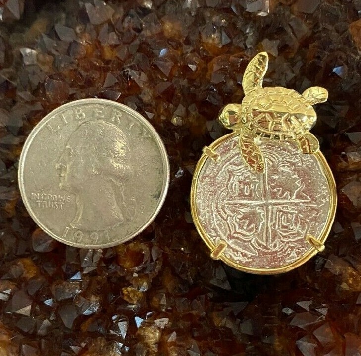 ATOCHA Coin Turtle Pendant Sterling Silver Clad 14k Gold Treasure Shipwreck