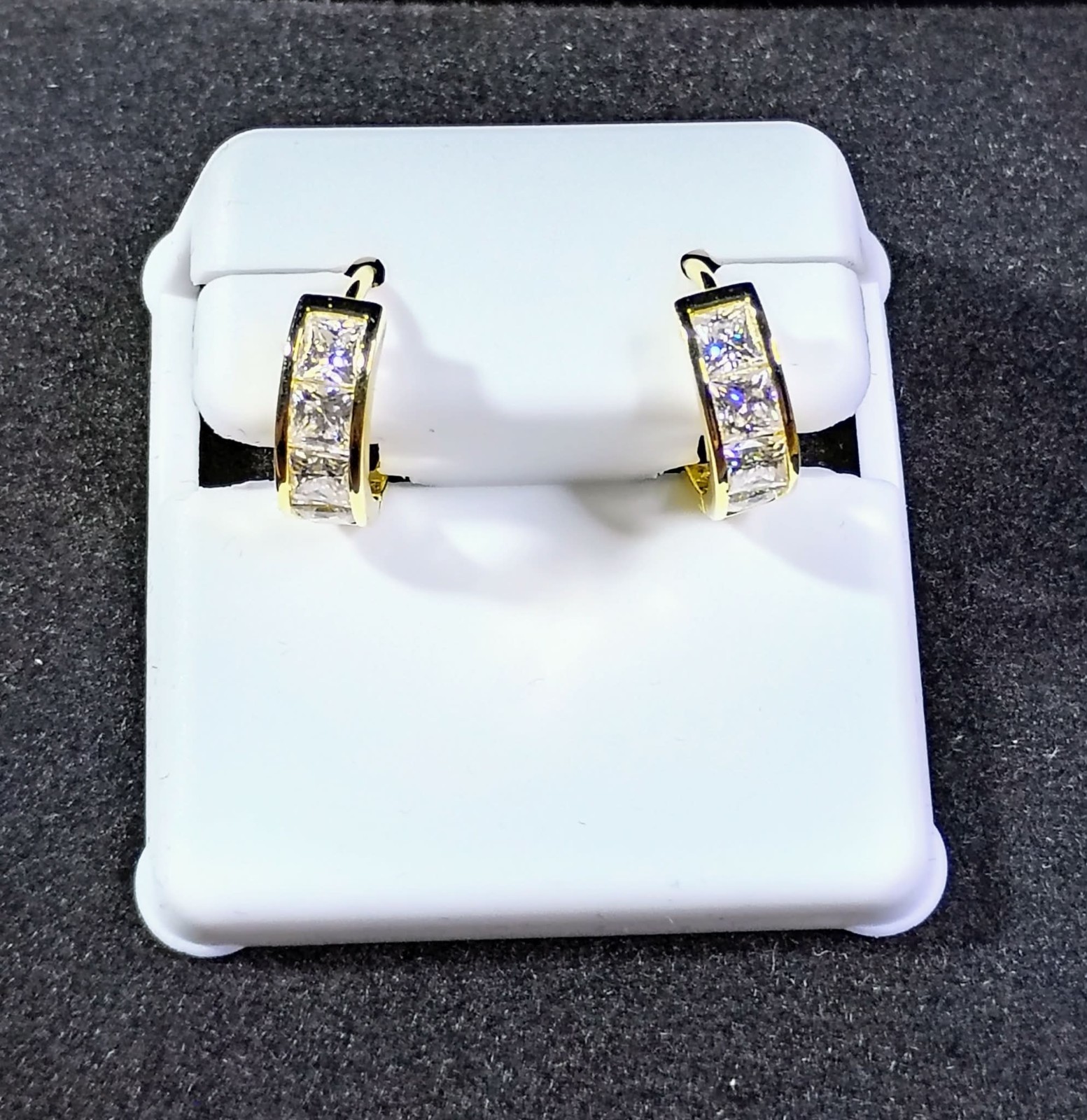 925 Sterling Silver Gold Plated Moissanite Huggie Hoop Earrings 1.50 CTW See Pic