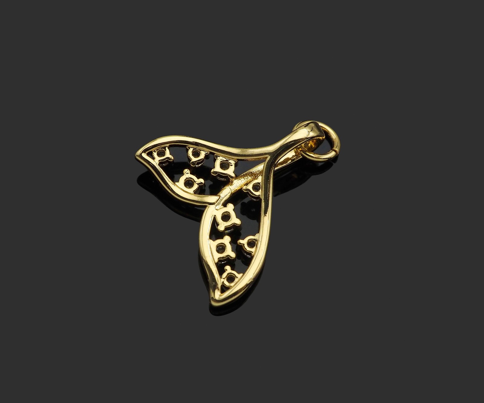 CZ Micro Pave Whale Tail Shape Pendan,18K Gold Charm, Necklace Bracelet Charm