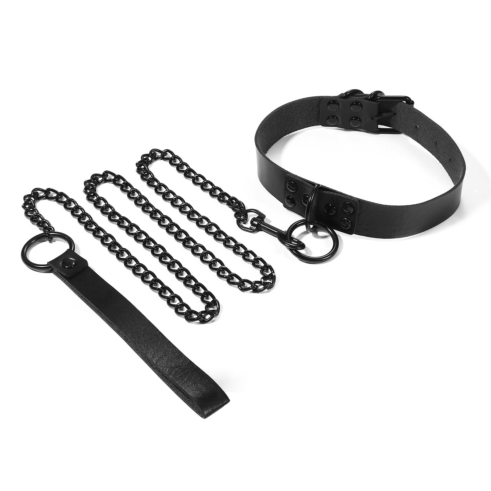 Women’s Gothic Leather Collar Choker Necklace with Detachable Leash Rope Chain