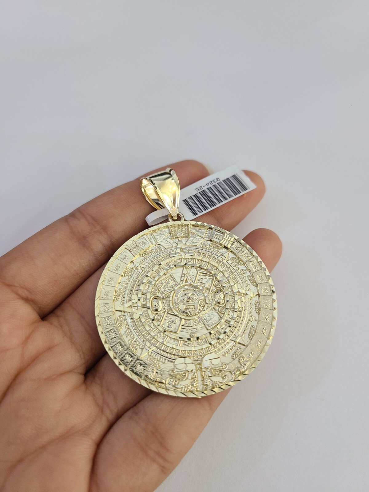 SOLID Real 10kt Charm Pendant Aztec Mayan Calendar Round Yellow Gold