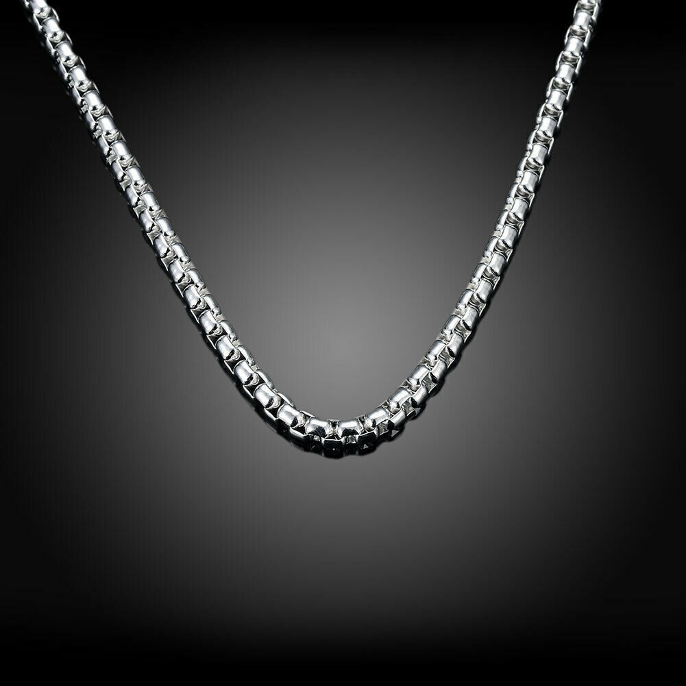18″-24″ Mens Womens 925 Sterling Silver 4mm Smooth Round Box Link Chain Necklace